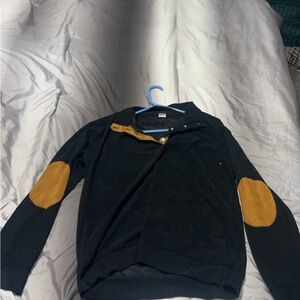 Men’s Stylish Black Sweater with Tan Elbow Patches